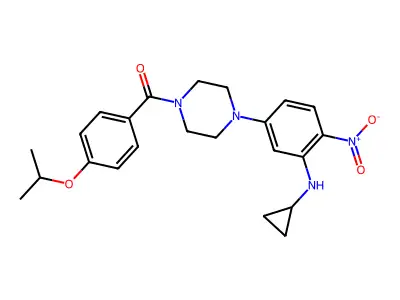 [4-[3-(cyclopropylamino)-4-nitrophenyl]piperazin-1-yl]-(4-propan-2-yloxyphenyl)methanone structure