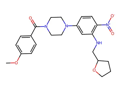 (4-methoxyphenyl)-[4-[4-nitro-3-(oxolan-2-ylmethylamino)phenyl]piperazin-1-yl]methanone structure