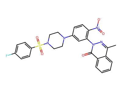 2-[5-[4-(4-fluorophenyl)sulfonylpiperazin-1-yl]-2-nitrophenyl]-4-methylphthalazin-1-one structure