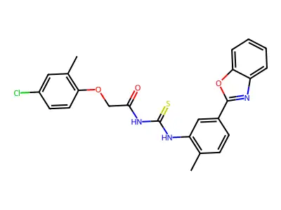 N-{[5-(1,3-benzoxazol-2-yl)-2-methylphenyl]carbamothioyl}-2-(4-chloro-2-methylphenoxy)acetamide structure