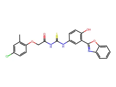 N-{[3-(1,3-benzoxazol-2-yl)-4-hydroxyphenyl]carbamothioyl}-2-(4-chloro-2-methylphenoxy)acetamide structure
