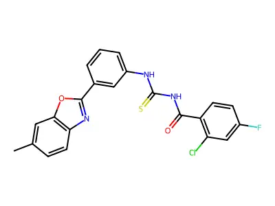 2-chloro-4-fluoro-N-{[3-(6-methyl-1,3-benzoxazol-2-yl)phenyl]carbamothioyl}benzamide structure