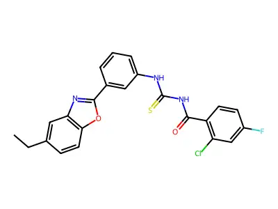 2-chloro-N-{[3-(5-ethyl-1,3-benzoxazol-2-yl)phenyl]carbamothioyl}-4-fluorobenzamide structure
