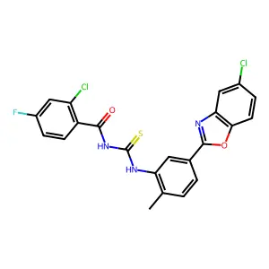 2-chloro-N-{[5-(5-chloro-1,3-benzoxazol-2-yl)-2-methylphenyl]carbamothioyl}-4-fluorobenzamide structure