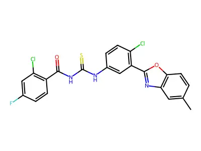 2-Chloro-N-{[4-chloro-3-(5-methyl-1,3-benzoxazol-2-yl)phenyl]carbamothioyl}-4-fluorobenzamide structure