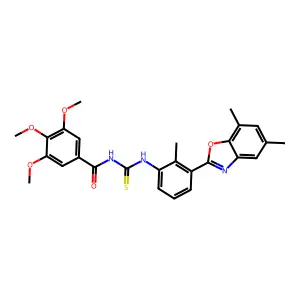 N-{[3-(5,7-dimethyl-1,3-benzoxazol-2-yl)-2-methylphenyl]carbamothioyl}-3,4,5-trimethoxybenzamide structure