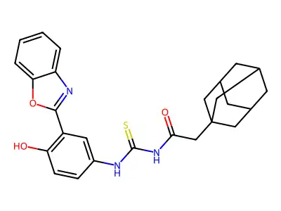 N-{[3-(1,3-Benzoxazol-2(3H)-ylidene)-4-oxocyclohexa-1,5-dien-1-yl]carbamothioyl}-2-(tricyclo[3.3.1.1~3,7~]decan-1-yl)acetamide structure