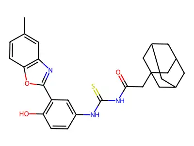 N-{[4-hydroxy-3-(5-methyl-1,3-benzoxazol-2-yl)phenyl]carbamothioyl}-2-(tricyclo[3.3.1.1~3,7~]dec-1-yl)acetamide structure