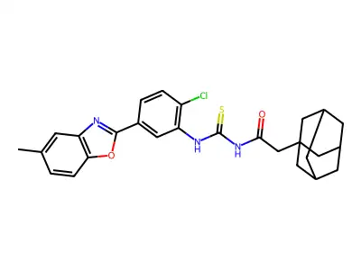 N-{[2-chloro-5-(5-methyl-1,3-benzoxazol-2-yl)phenyl]carbamothioyl}-2-(tricyclo[3.3.1.1~3,7~]dec-1-yl)acetamide structure
