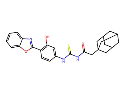 N-{[4-(1,3-benzoxazol-2-yl)-3-hydroxyphenyl]carbamothioyl}-2-(tricyclo[3.3.1.1~3,7~]dec-1-yl)acetamide structure