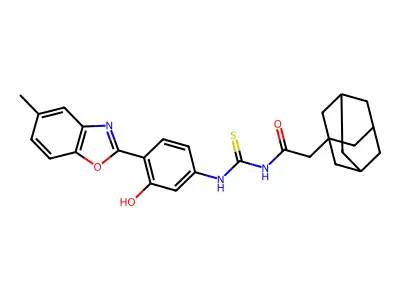 2-(1-adamantyl)-N-[[4-(5-methyl-3H-1,3-benzoxazol-2-ylidene)-3-oxocyclohexa-1,5-dien-1-yl]carbamothioyl]acetamide structure