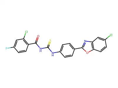 2-chloro-N-{[4-(5-chloro-1,3-benzoxazol-2-yl)phenyl]carbamothioyl}-4-fluorobenzamide structure