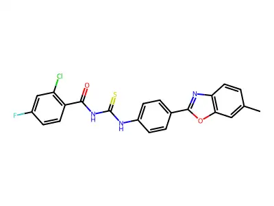2-chloro-4-fluoro-N-{[4-(6-methyl-1,3-benzoxazol-2-yl)phenyl]carbamothioyl}benzamide structure