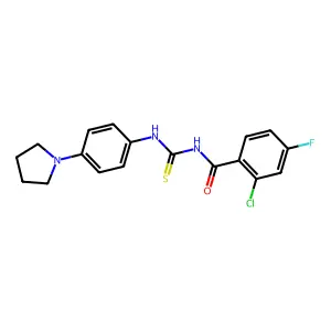2-chloro-4-fluoro-N-[(4-pyrrolidin-1-ylphenyl)carbamothioyl]benzamide structure