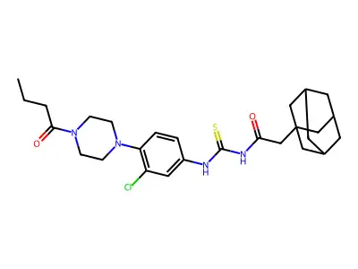 2-(1-adamantyl)-N-[[4-(4-butanoylpiperazin-1-yl)-3-chlorophenyl]carbamothioyl]acetamide structure
