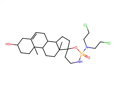 2'-[bis(2-chloroethyl)amino]-10,13-dimethyl-2'-oxospiro[1,2,3,4,7,8,9,11,12,14,15,16-dodecahydrocyclopenta[a]phenanthrene-17,6'-1,3,2 structure
