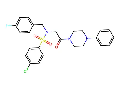 4-chloro-N-[(4-fluorophenyl)methyl]-N-[2-oxo-2-(4-phenylpiperazin-1-yl)ethyl]benzenesulfonamide structure
