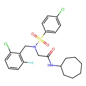 2-[(2-chloro-6-fluorophenyl)methyl-(4-chlorophenyl)sulfonylamino]-N-cycloheptylacetamide structure