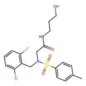 2-[(2-chloro-6-fluorophenyl)methyl-(4-methylphenyl)sulfonylamino]-N-(3-hydroxypropyl)acetamide structure