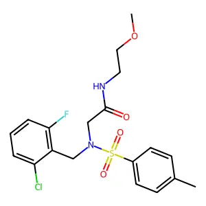 2-[(2-chloro-6-fluorophenyl)methyl-(4-methylphenyl)sulfonylamino]-N-(2-methoxyethyl)acetamide structure