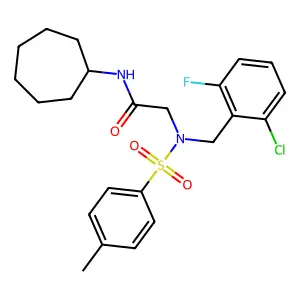 2-[(2-chloro-6-fluorophenyl)methyl-(4-methylphenyl)sulfonylamino]-N-cycloheptylacetamide structure