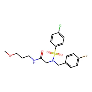 2-[(4-bromophenyl)methyl-(4-chlorophenyl)sulfonylamino]-N-(3-methoxypropyl)acetamide structure