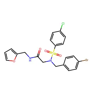2-[(4-bromophenyl)methyl-(4-chlorophenyl)sulfonylamino]-N-(furan-2-ylmethyl)acetamide structure
