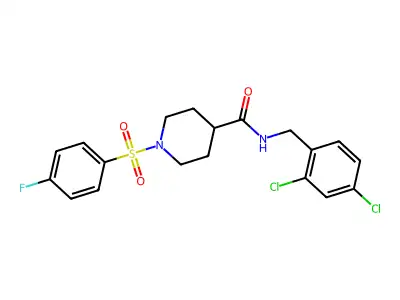 N-[(2,4-dichlorophenyl)methyl]-1-(4-fluorophenyl)sulfonylpiperidine-4-carboxamide structure