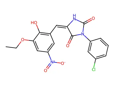 (5E)-3-(3-chlorophenyl)-5-(3-ethoxy-2-hydroxy-5-nitrobenzylidene)imidazolidine-2,4-dione structure