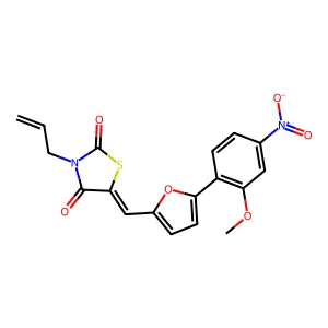 (5E)-5-[[5-(2-methoxy-4-nitrophenyl)furan-2-yl]methylidene]-3-prop-2-enyl-1,3-thiazolidine-2,4-dione structure