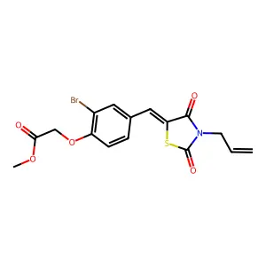 methyl (2-bromo-4-{(E)-[2,4-dioxo-3-(prop-2-en-1-yl)-1,3-thiazolidin-5-ylidene]methyl}phenoxy)acetate structure