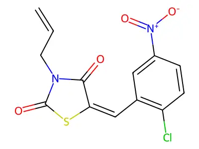 (5E)-5-(2-chloro-5-nitrobenzylidene)-3-(prop-2-en-1-yl)-1,3-thiazolidine-2,4-dione structure