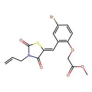 methyl (4-bromo-2-{(E)-[2,4-dioxo-3-(prop-2-en-1-yl)-1,3-thiazolidin-5-ylidene]methyl}phenoxy)acetate structure