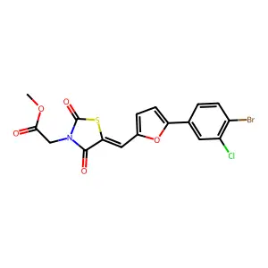 methyl [(5E)-5-{[5-(4-bromo-3-chlorophenyl)furan-2-yl]methylidene}-2,4-dioxo-1,3-thiazolidin-3-yl]acetate structure