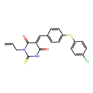 (5Z)-5-[[4-(4-chlorophenyl)sulfanylphenyl]methylidene]-1-prop-2-enyl-2-sulfanylidene-1,3-diazinane-4,6-dione structure