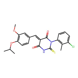 (5E)-1-(3-chloro-2-methylphenyl)-5-[(3-methoxy-4-propan-2-yloxyphenyl)methylidene]-2-sulfanylidene-1,3-diazinane-4,6-dione structure