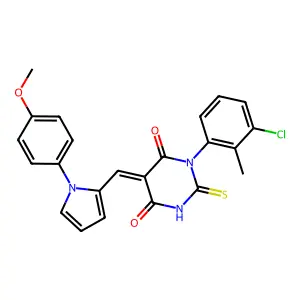 (5E)-1-(3-chloro-2-methylphenyl)-5-[[1-(4-methoxyphenyl)pyrrol-2-yl]methylidene]-2-sulfanylidene-1,3-diazinane-4,6-dione structure