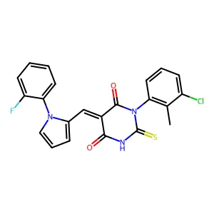 (5E)-1-(3-chloro-2-methylphenyl)-5-[[1-(2-fluorophenyl)pyrrol-2-yl]methylidene]-2-sulfanylidene-1,3-diazinane-4,6-dione structure