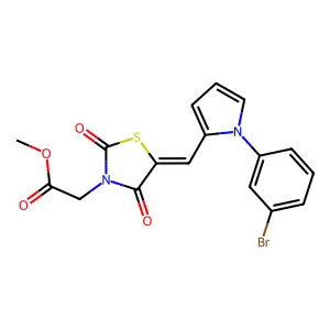 methyl [(5E)-5-{[1-(3-bromophenyl)-1H-pyrrol-2-yl]methylidene}-2,4-dioxo-1,3-thiazolidin-3-yl]acetate structure