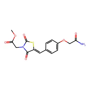 methyl {(5E)-5-[4-(2-amino-2-oxoethoxy)benzylidene]-2,4-dioxo-1,3-thiazolidin-3-yl}acetate structure