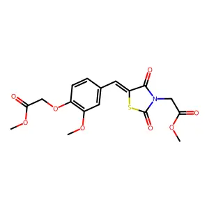 methyl {(5E)-5-[3-methoxy-4-(2-methoxy-2-oxoethoxy)benzylidene]-2,4-dioxo-1,3-thiazolidin-3-yl}acetate structure