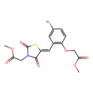 methyl {(5E)-5-[5-bromo-2-(2-methoxy-2-oxoethoxy)benzylidene]-2,4-dioxo-1,3-thiazolidin-3-yl}acetate structure
