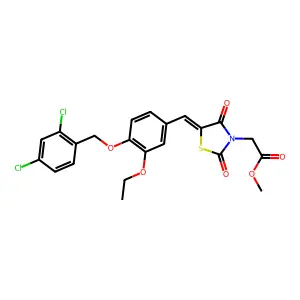 methyl [(5E)-5-{4-[(2,4-dichlorobenzyl)oxy]-3-ethoxybenzylidene}-2,4-dioxo-1,3-thiazolidin-3-yl]acetate structure