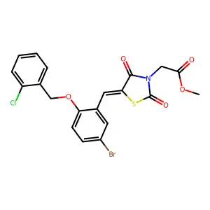 methyl [(5E)-5-{5-bromo-2-[(2-chlorobenzyl)oxy]benzylidene}-2,4-dioxo-1,3-thiazolidin-3-yl]acetate structure