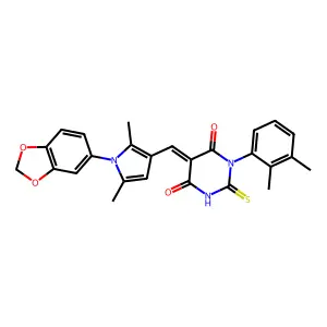 (5E)-5-[[1-(1,3-benzodioxol-5-yl)-2,5-dimethylpyrrol-3-yl]methylidene]-1-(2,3-dimethylphenyl)-2-sulfanylidene-1,3-diazinane-4,6-dione structure