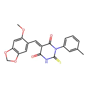 (5Z)-5-[(6-methoxy-1,3-benzodioxol-5-yl)methylidene]-1-(3-methylphenyl)-2-sulfanylidene-1,3-diazinane-4,6-dione structure