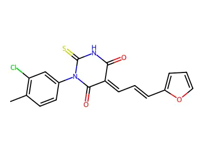 (5E)-1-(3-chloro-4-methylphenyl)-5-[(E)-3-(furan-2-yl)prop-2-enylidene]-2-sulfanylidene-1,3-diazinane-4,6-dione structure