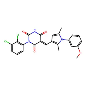 (5Z)-1-(2,3-dichlorophenyl)-5-[[1-(3-methoxyphenyl)-2,5-dimethylpyrrol-3-yl]methylidene]-1,3-diazinane-2,4,6-trione structure