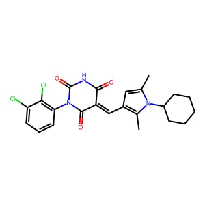 (5E)-5-[(1-cyclohexyl-2,5-dimethyl-1H-pyrrol-3-yl)methylidene]-1-(2,3-dichlorophenyl)pyrimidine-2,4,6(1H,3H,5H)-trione structure
