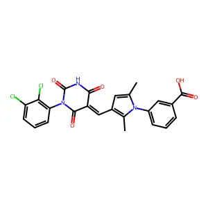3-(3-{(E)-[1-(2,3-dichlorophenyl)-2,4,6-trioxotetrahydropyrimidin-5(2H)-ylidene]methyl}-2,5-dimethyl-1H-pyrrol-1-yl)benzoic acid structure